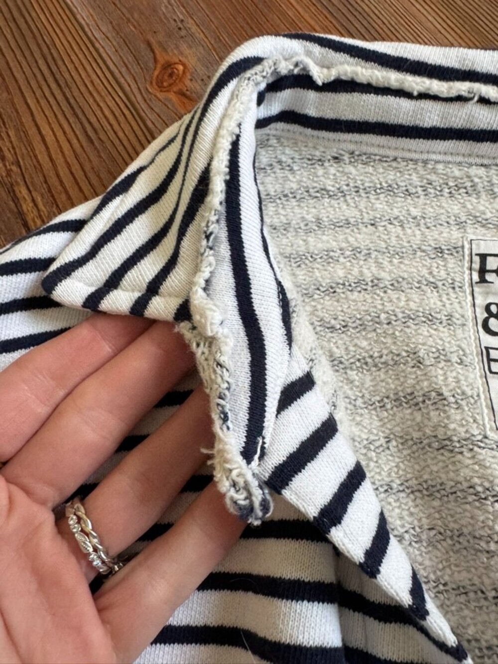 Frank & Eileen Patrick Popover Henley Striped Navy XS French Terry Top - Picture 5 of 12